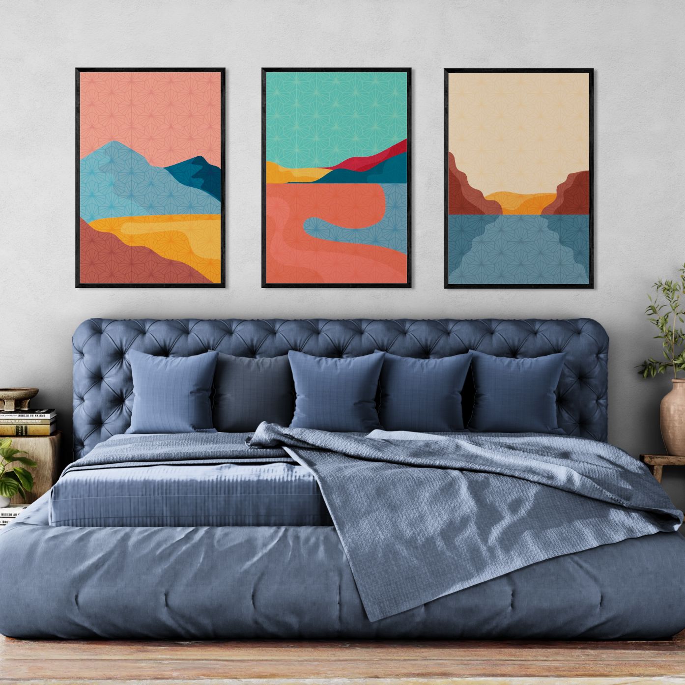 Mountain Digital Illustration (3 Panel) Abstract Wall Art