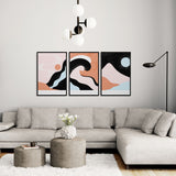 Black & Pink Minimal Waves (3 Panel) Abstract Wall Art