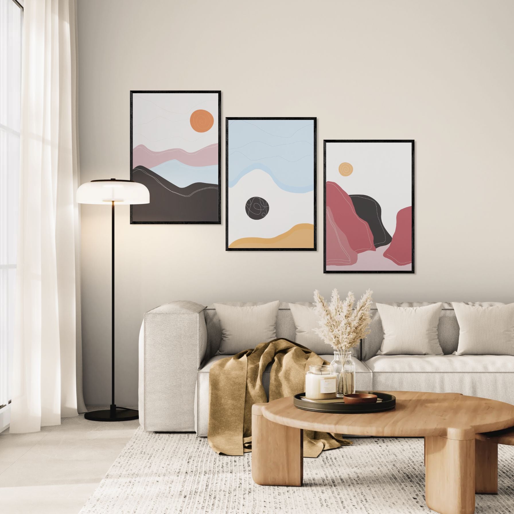 Mountains And Sunrise Pattern Abstract (3 Panel) Abstract Wall Art