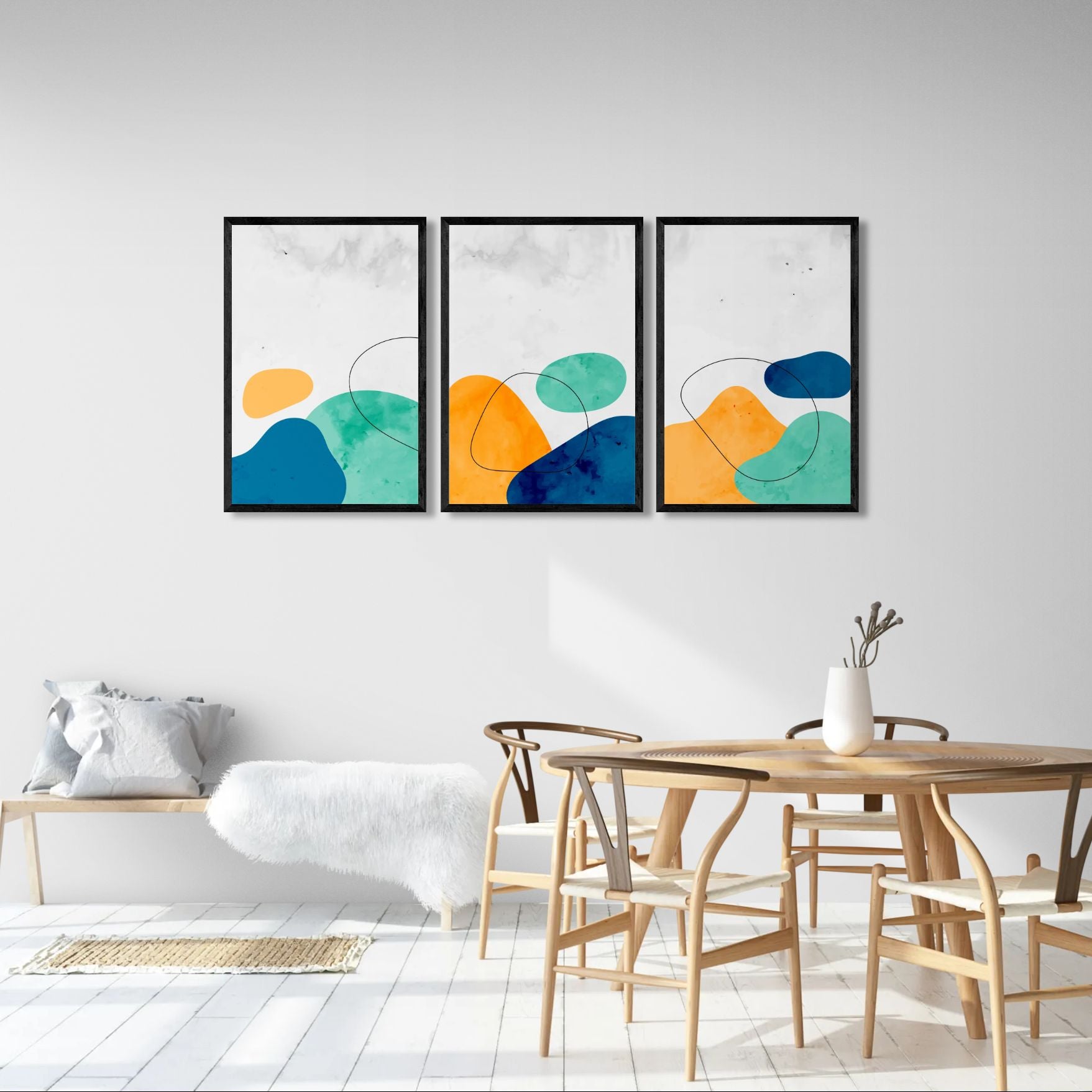 Watercolor Stains With Lines (3 Panel) Abstract Wall Art