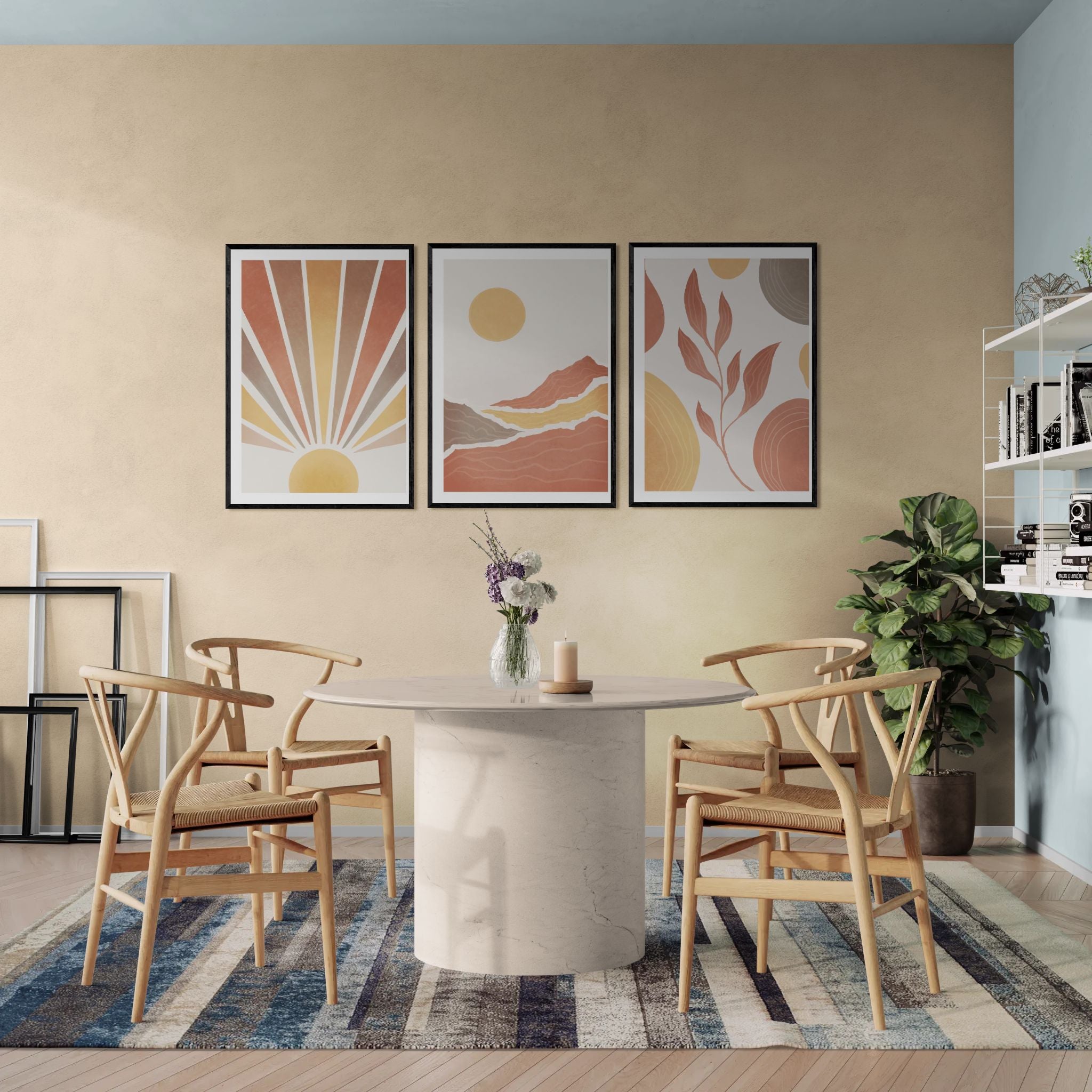 Geometric Sunset (3 Panel) Abstract Wall Art