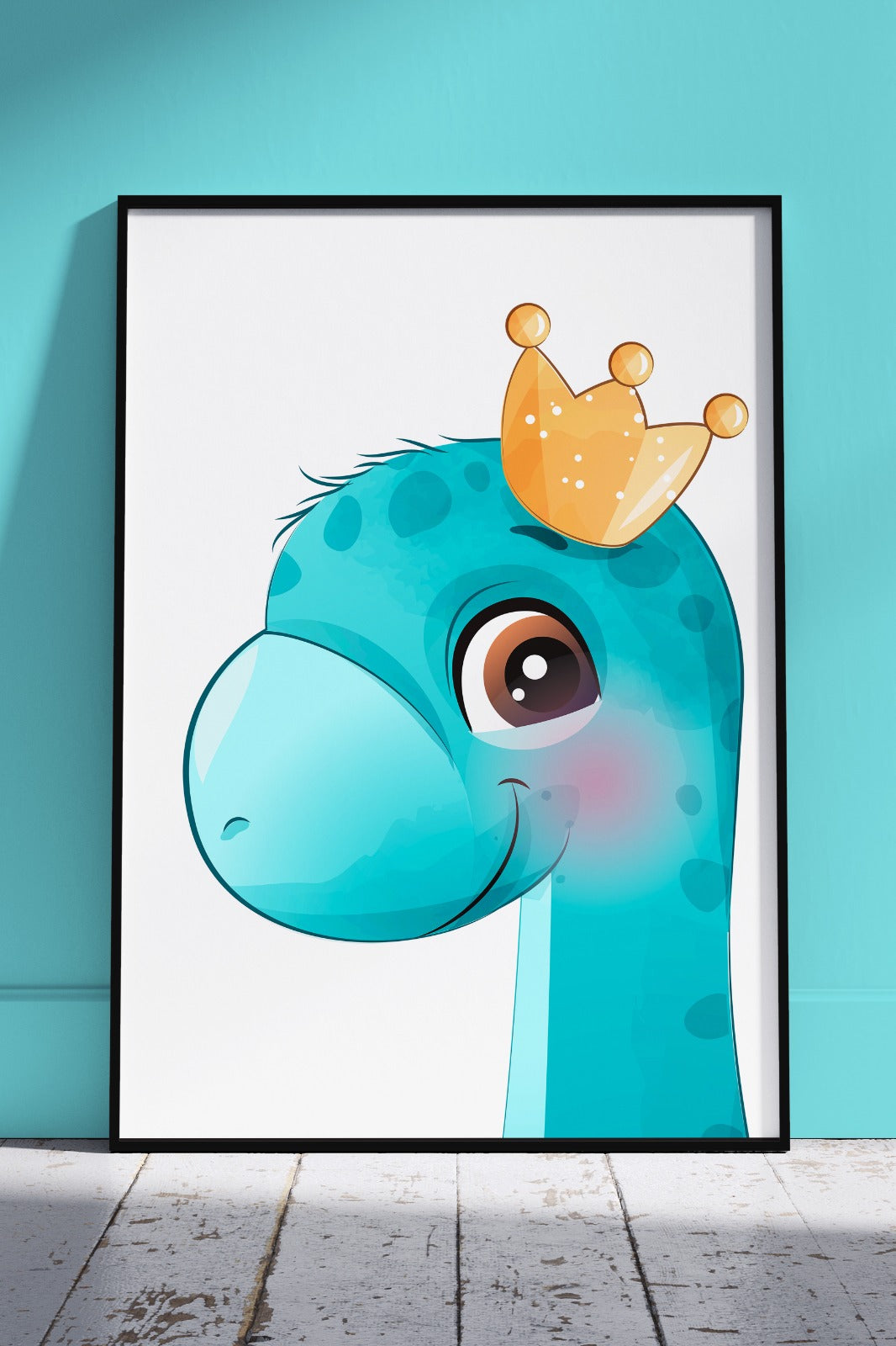 Cute Dinosaur With Crown | Kids Poster Wall Art