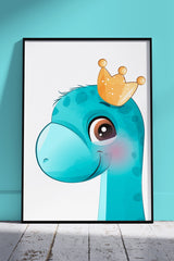 Cute Dinosaur With Crown | Kids Poster Wall Art