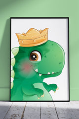 Cute Dinosaur With Crown 002 | Kids Poster Wall Art