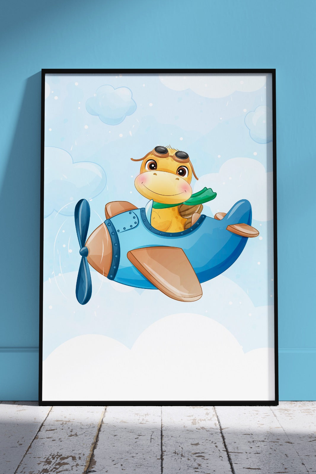 Cute little dino flying with airplane | Kids Poster Wall Art