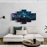Cyberpunk In Futuristic City (5 Panel-II) Game Wall Art
