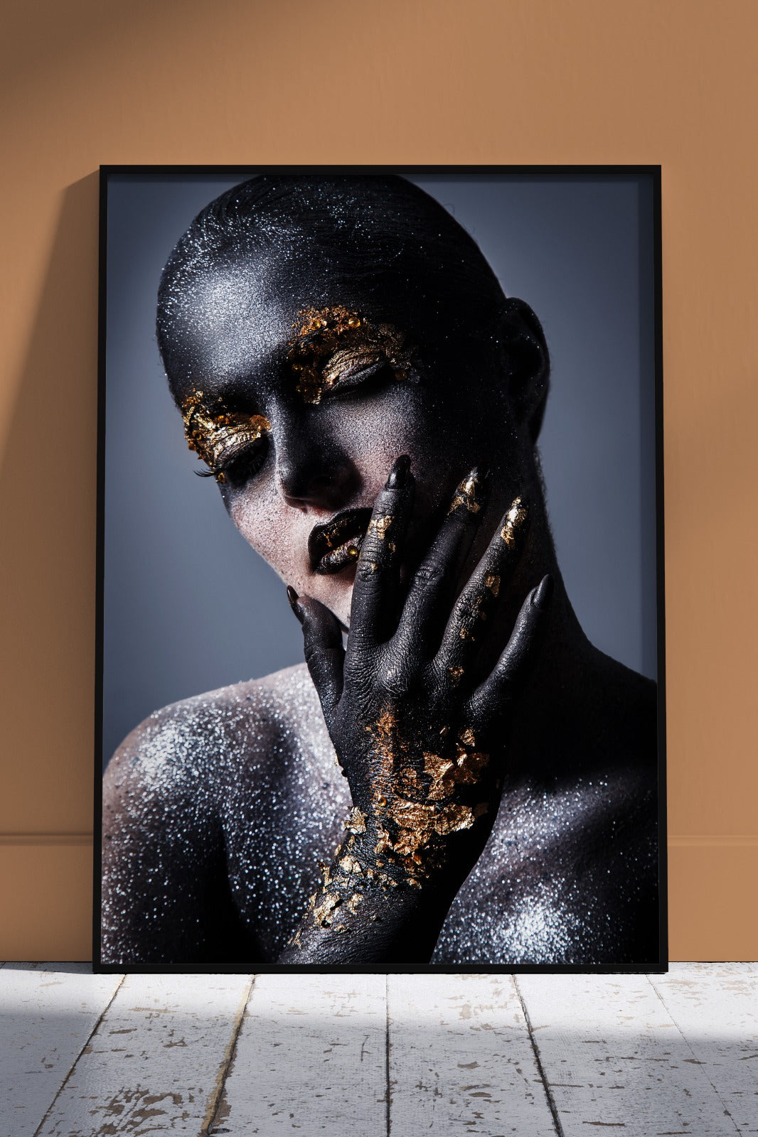 Dark-skinned Girl With Gold Makeup | Black & Gold Poster Wall Art