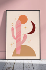 Desert Serenity Pastel Cactus & Crescent Moon | Kids Poster Wall Art