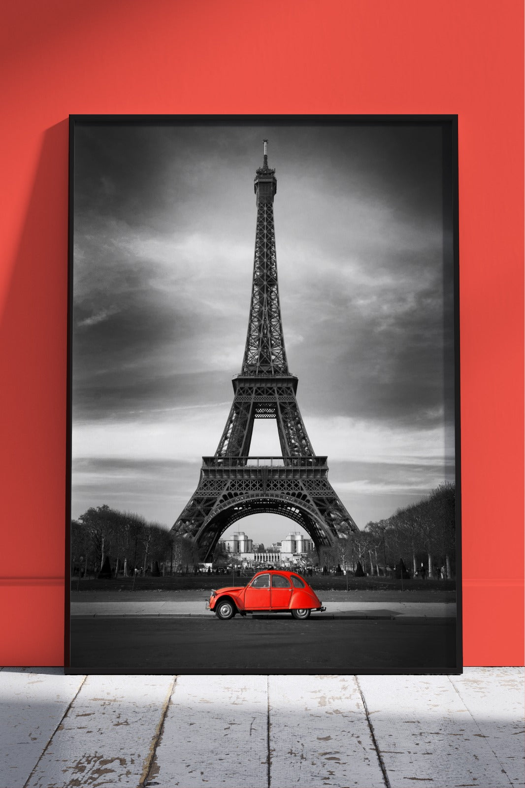 Eiffel Tower Black, White and Red | Scenery Poster Wall Art