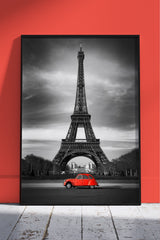 Eiffel Tower Black, White and Red | Scenery Poster Wall Art