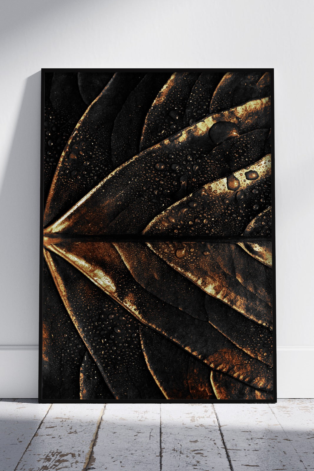 Elegant Composition of Gold Leaf Veins | Black & Gold Poster Wall Art