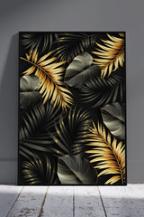 Elegant Tropical Golden Leaves Poster | Black & Gold Poster Wall Art