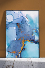 Ethereal Aqua & Gold Abstract | Poster Wall Art