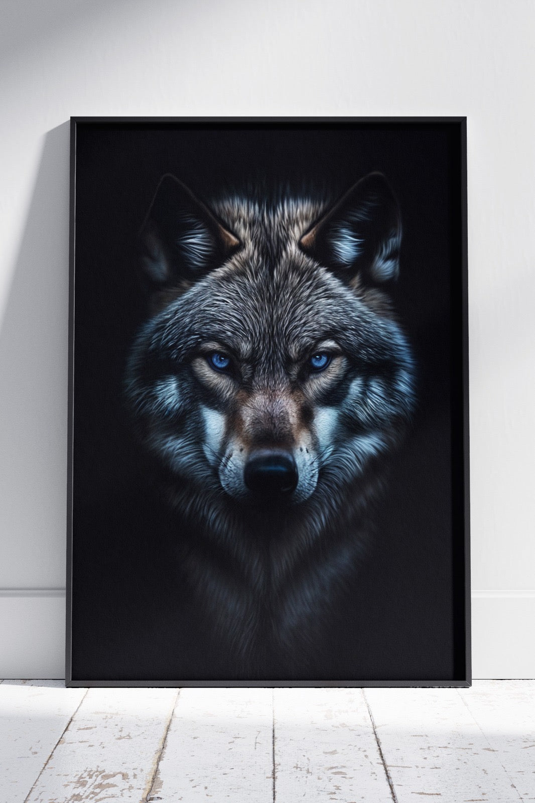 Face Of A Wolf With Dark Background | Animal Poster Wall Art