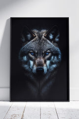 Face Of A Wolf With Dark Background | Animal Poster Wall Art