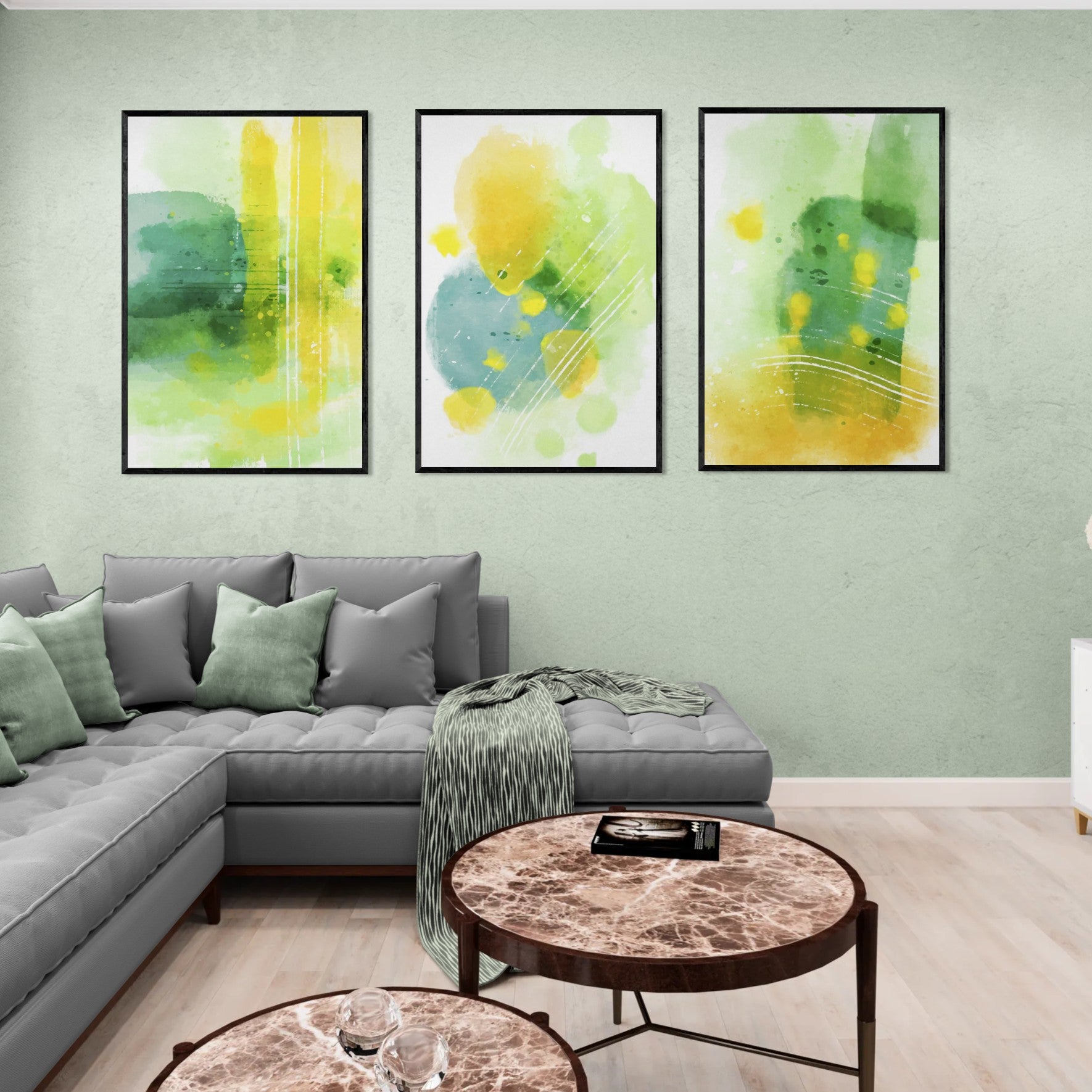 Nordic Abstract Green Yellow Modern Style (3 Panel) Abstract Wall Art