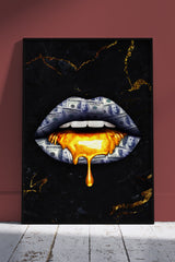 Fashion Lips with Money | Black & Gold Poster Wall Art