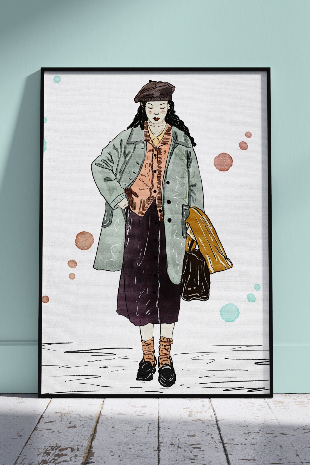 Fashion woman holding bag illustration | Girlish Poster Wall Art