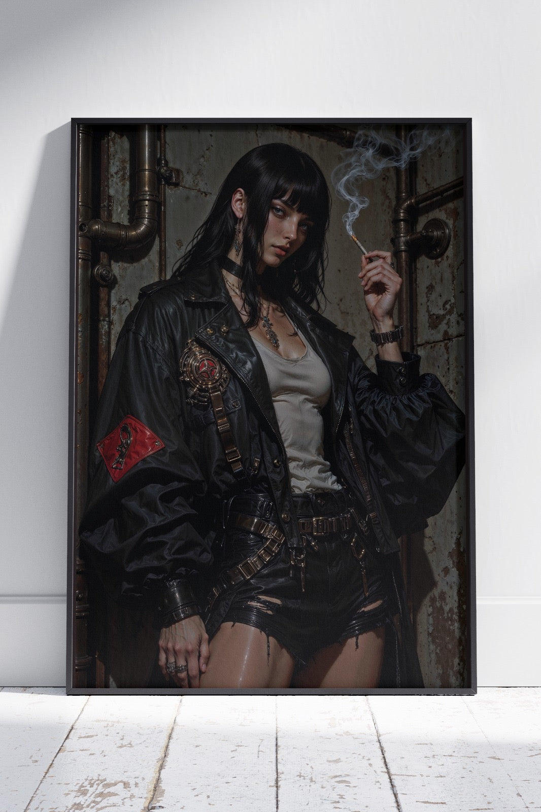 Girl In Cyberpunk Style Holding Cigg_ | Ai Artworks Poster Wall Art