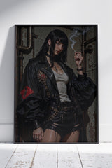 Girl In Cyberpunk Style Holding Cigg_ | Ai Artworks Poster Wall Art