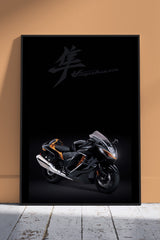 Hayabusa Bike - Black Background | Cars Poster Wall Art
