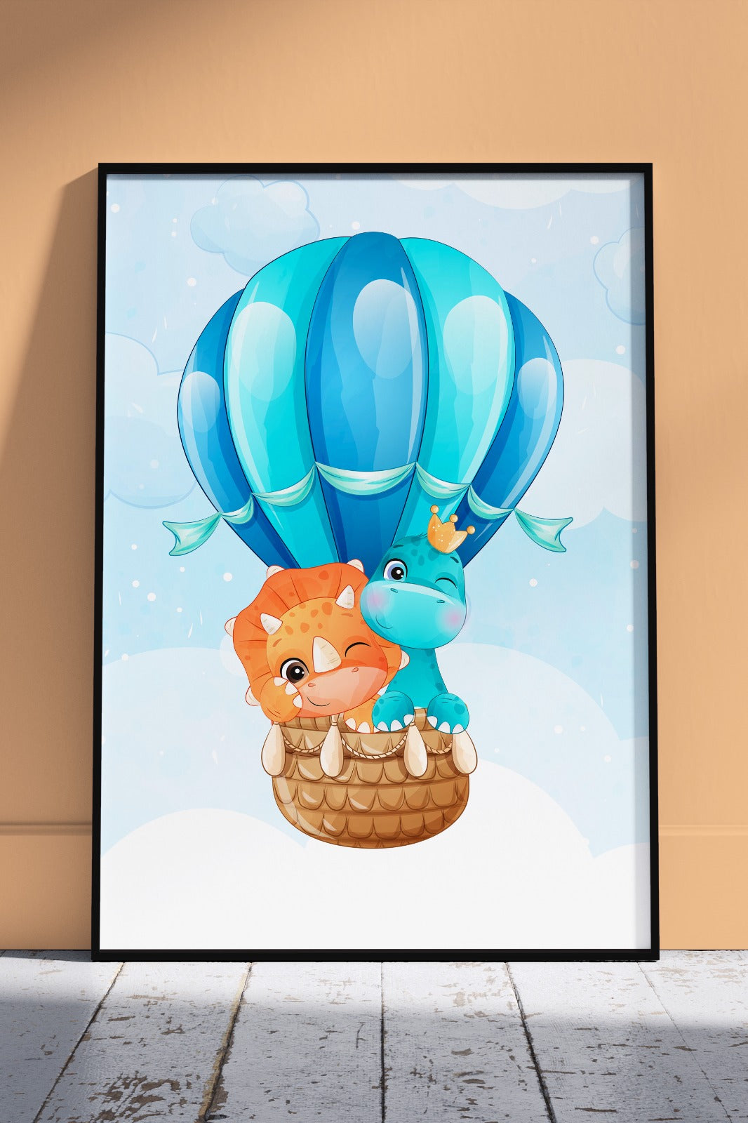 Hot air balloon & cute dino duo | Kids Poster Wall Art