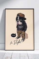 In style slogan with cartoon dog in street fashion style | Animal Poster Wall Art