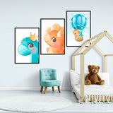 Cartoon Dinosaur Animals (3 Panel) Kids Wall Art