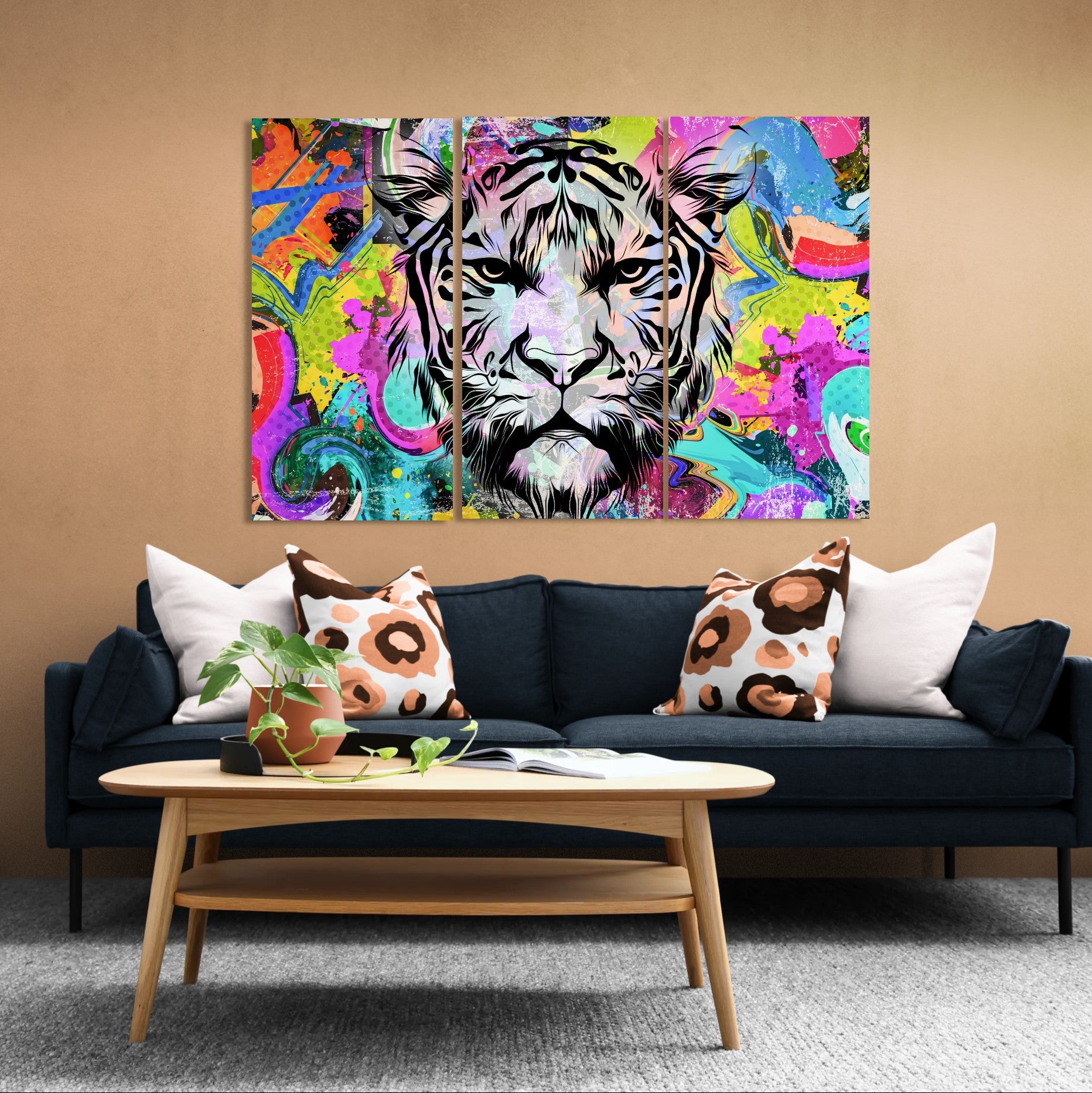 Tiger Painted Photographic (3 Panel-II) Animal Wall Art