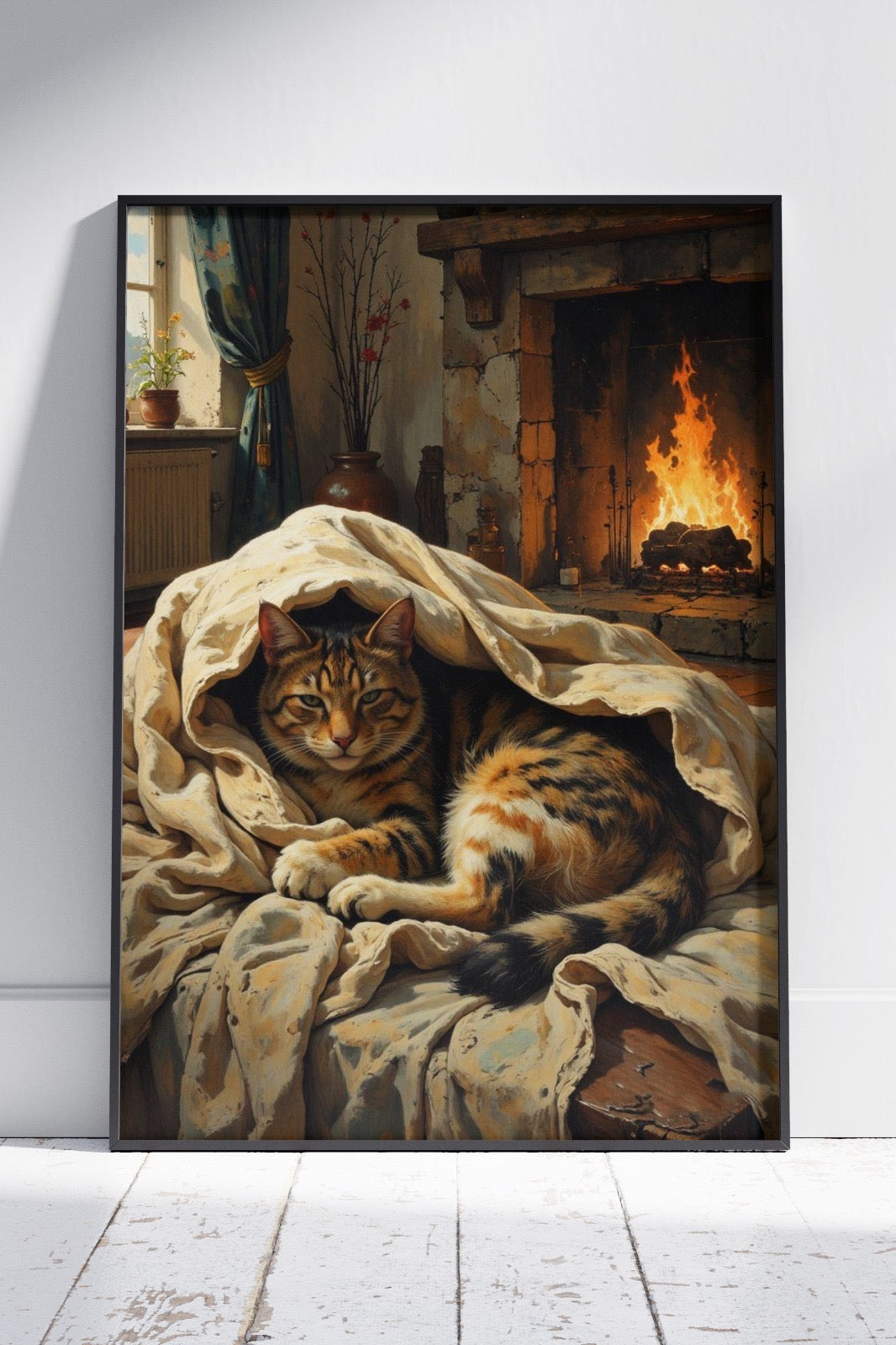 Lazy Sleepy Cat In Blanket | Ai Artworks Poster Wall Art