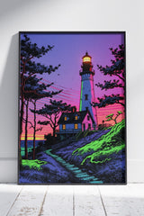 Lighthouse on a steep flowering cliff | Ai Artworks Poster Wall Art