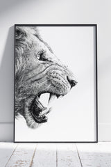 Lion Roaring Poster White Background | Animal Poster Wall Art