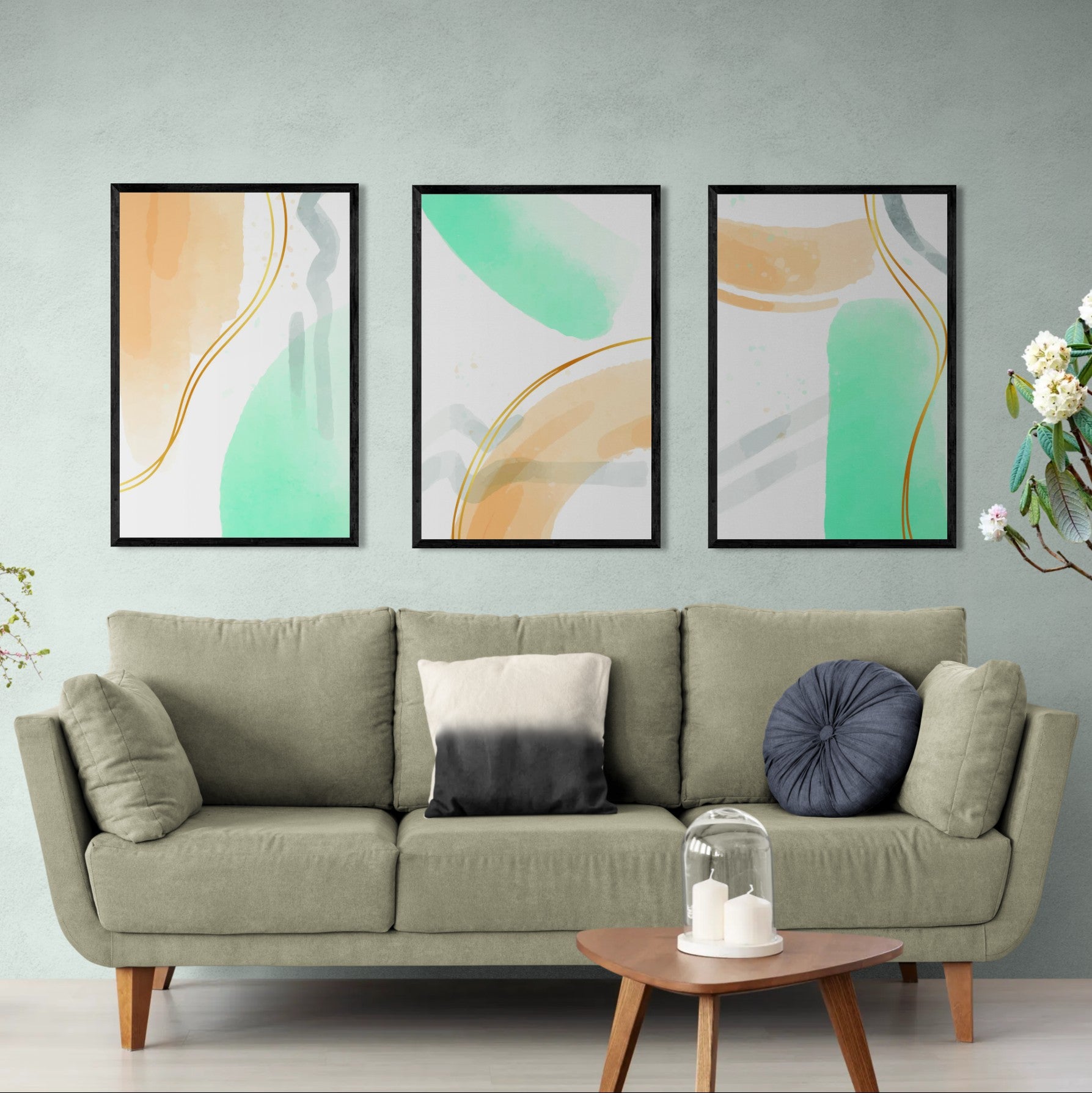 Watercolor hand brush drawn (3 Panel) Abstract Wall Art