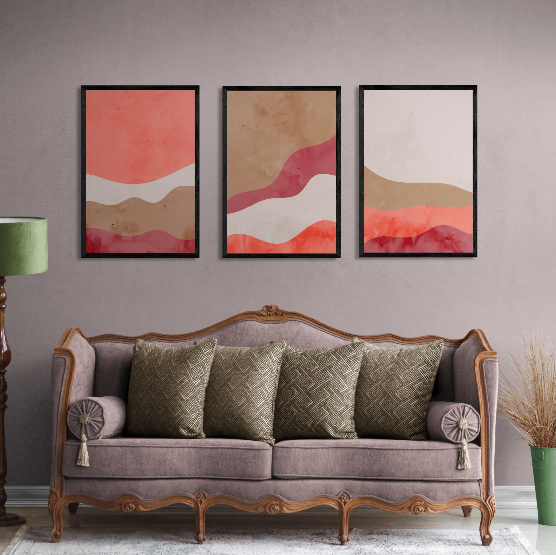 Terracotta Red Abstract (3 Panel) Abstract Wall Art