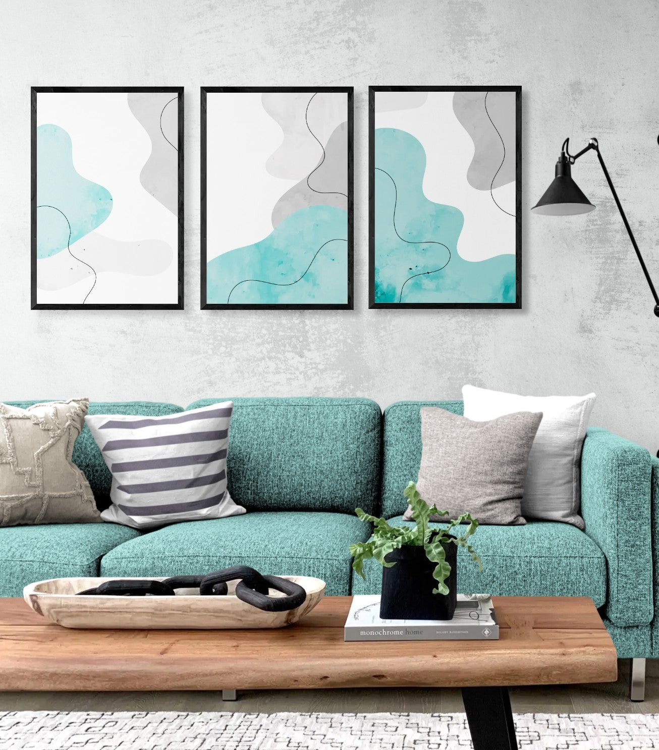 minimalist hand drawn fluid shapes (3 Panel) Abstract Wall Art