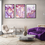 Violet Gold Abstract Marble (3 Panel) Abstract Wall Art