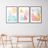 Abstract Pastel Flower Line Art (3 Panel) Abstract Wall Art