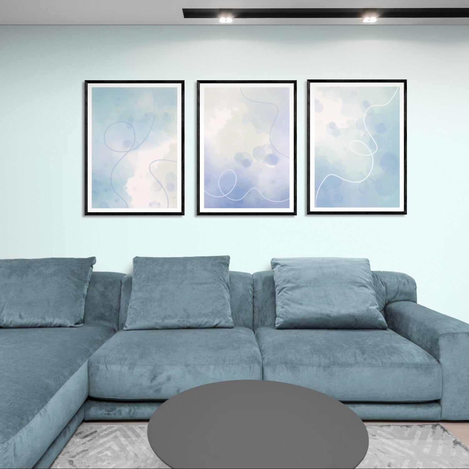 Ethereal Nordic Light Teal (3 Panel) Abstract Wall Art