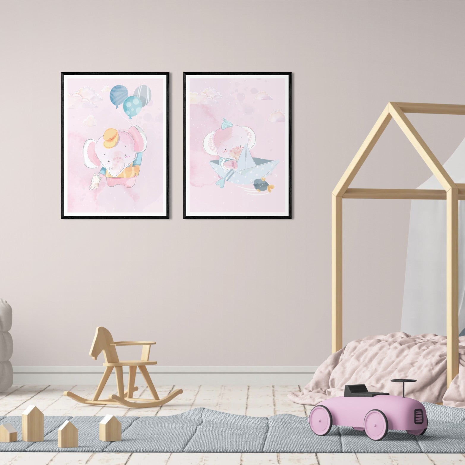 Cute Little Elephant (2 Panel) Kids Wall Art