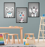 Safari Animals Doodle (3 Panel) Kids Wall Art