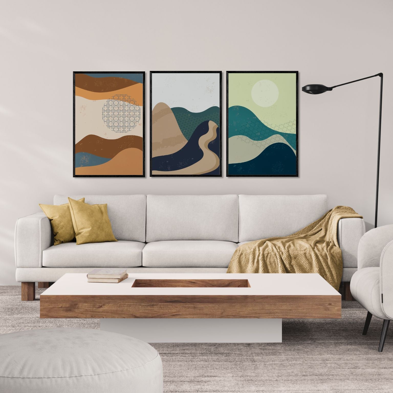 Oriental Minimalism Vectors (3 Panel) Abstract Wall Art