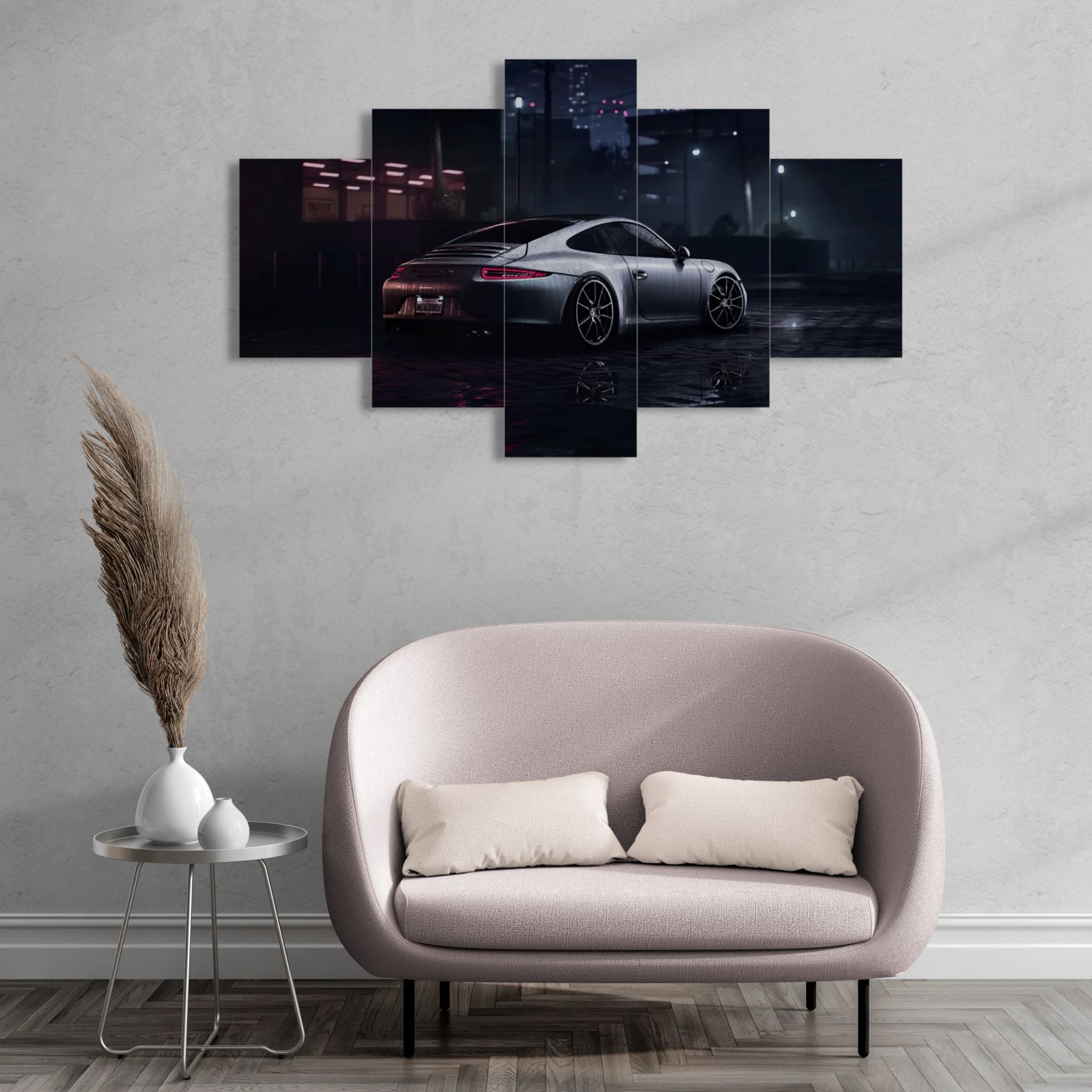 White Porsche 911 GTR Racing (5 Panel-II) Car Wall Art