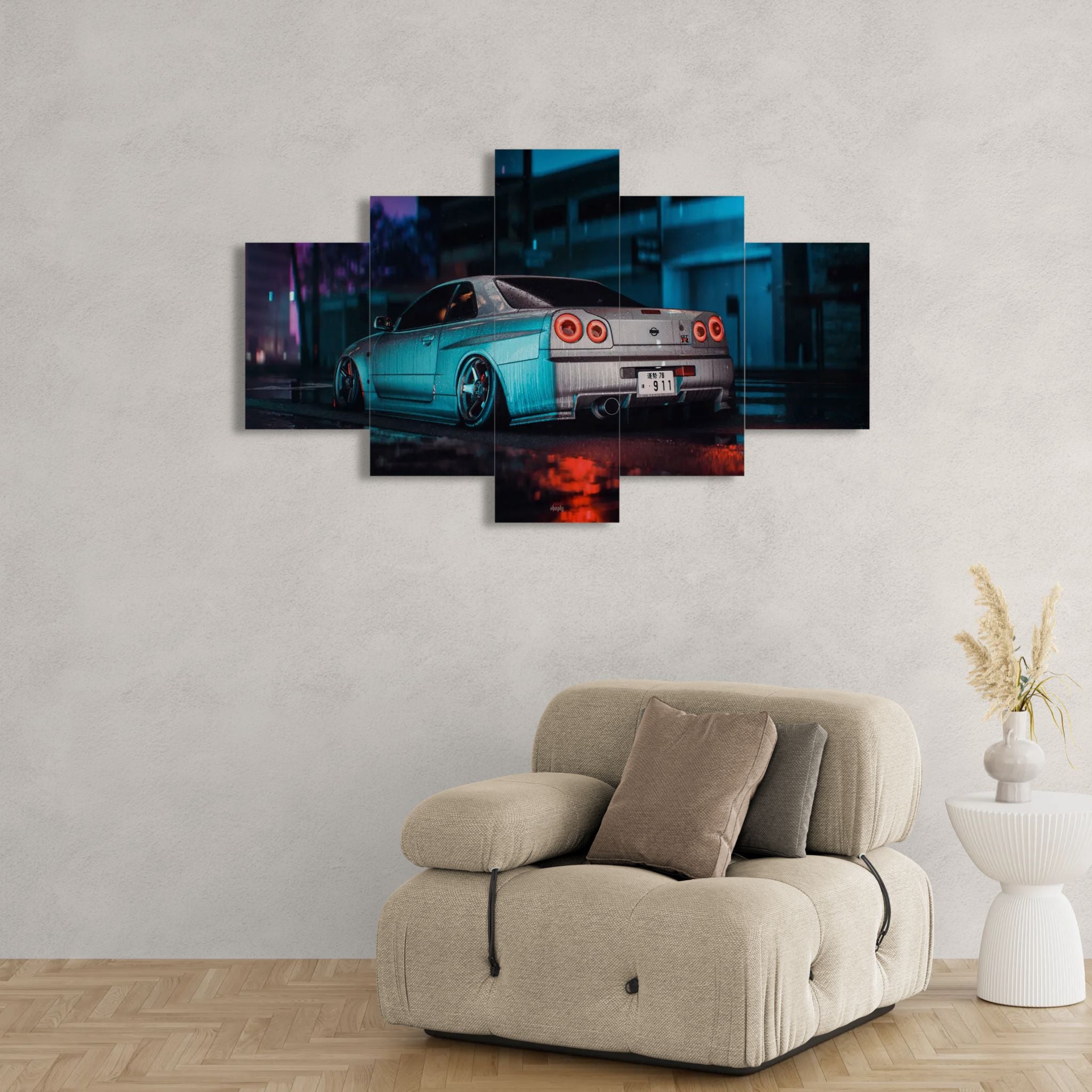 Nissan Skyline R34 At Night (5 Panel-II) Car Wall Art