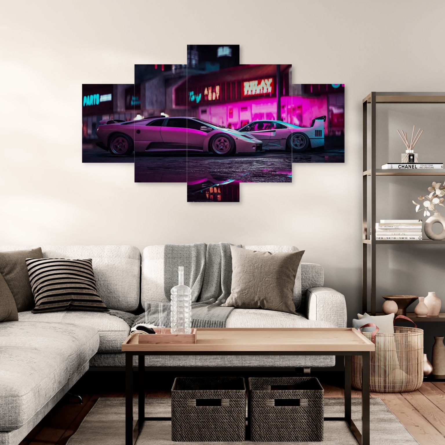 Racing Cars In A Starry Night (5 Panel-II) Car Wall Art