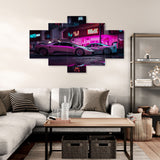 Racing Cars In A Starry Night (5 Panel-II) Car Wall Art