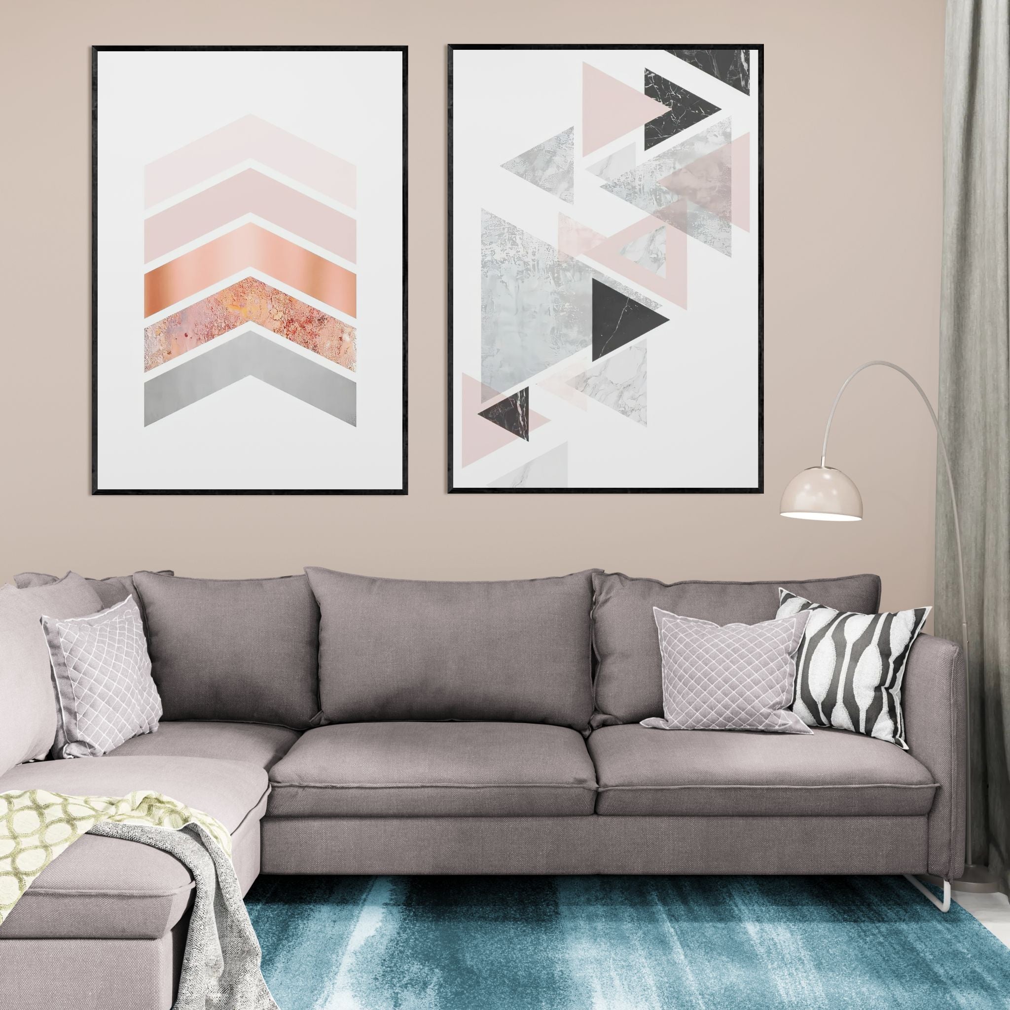 Geometric Prints in Blush Pink (2 Panel) Abstract Wall Art