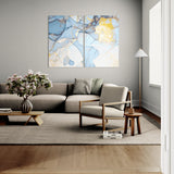 Light Blue And Gold Marble Abstract Textures 003 (2 Panel) Abstract Wall Art