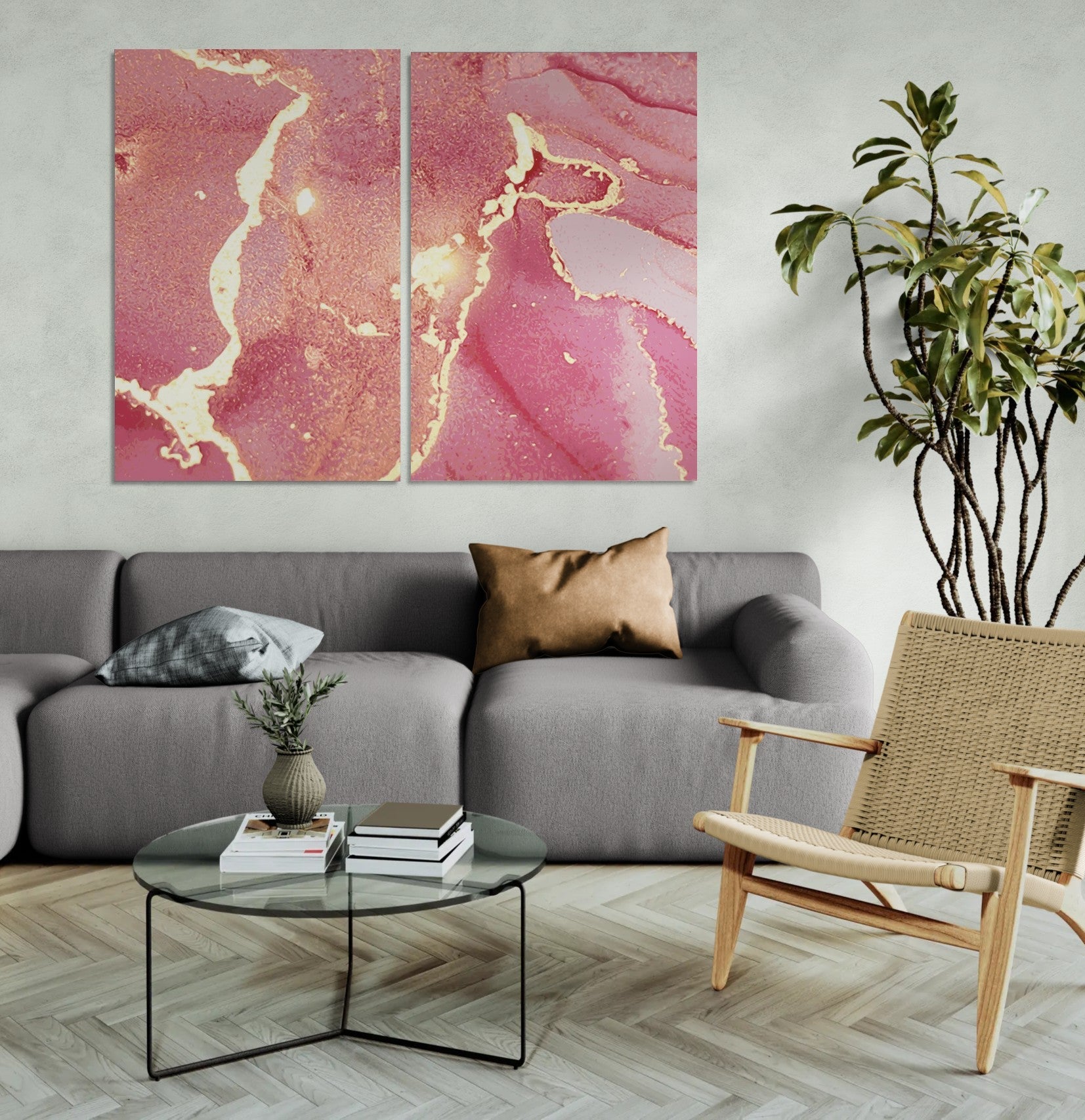 Magenta and gold marble abstract textures 003 (2 Panel) Abstract Wall Art