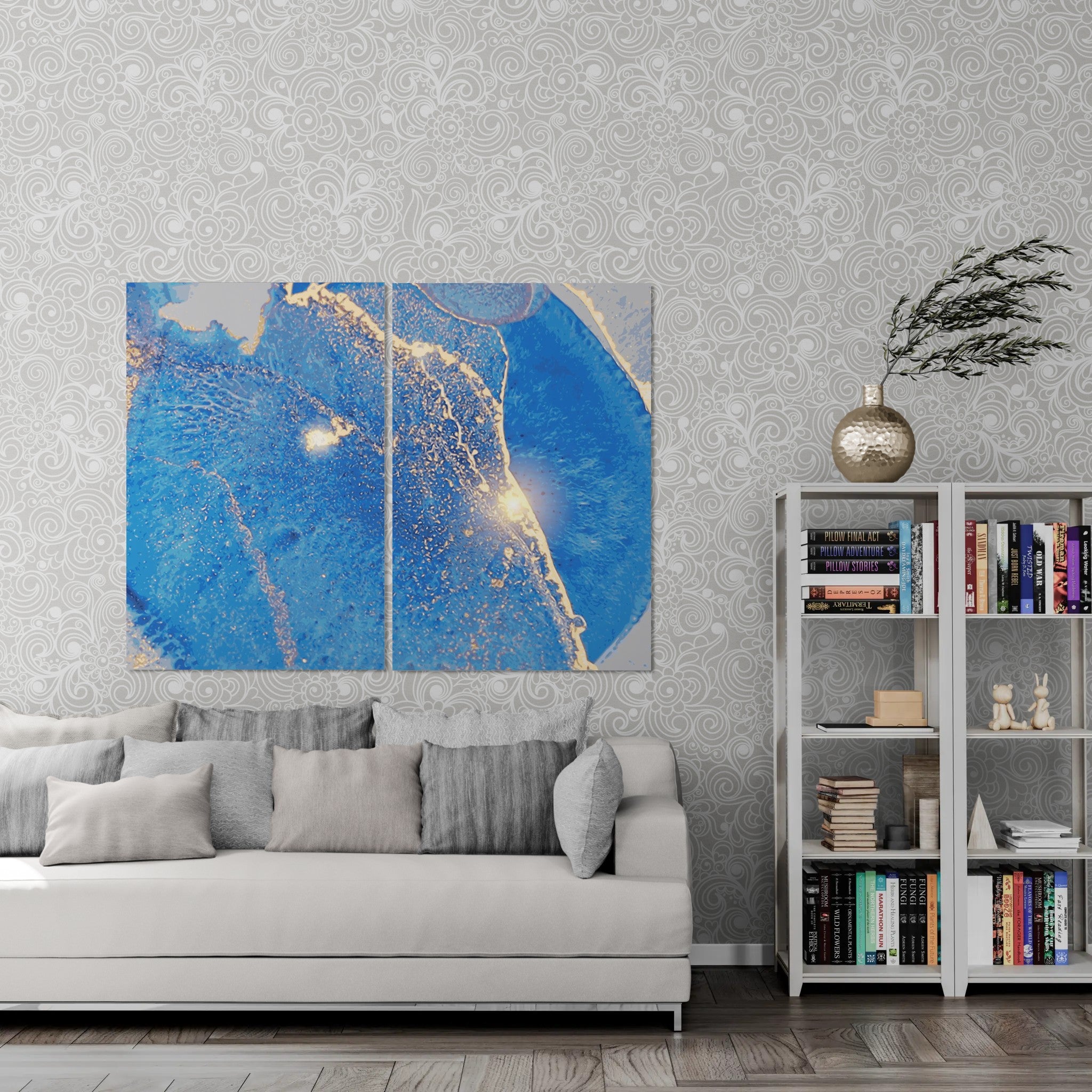 Blue and Gold Abstract Pattern (2 Panel) Abstract Wall Art
