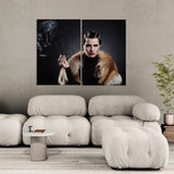 woman fur coat with Cigg_ (2 Panel) Abstract Wall Art